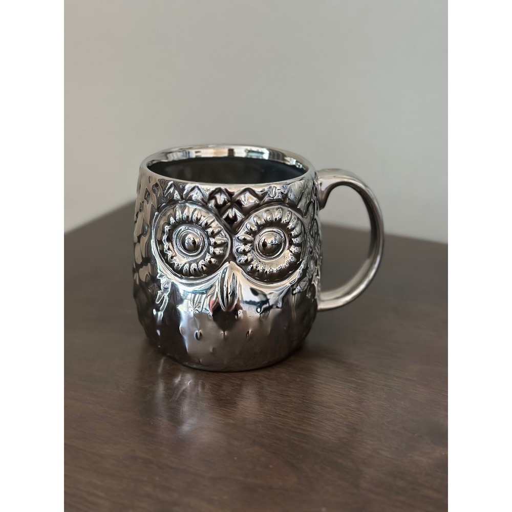 Home Essentials Silver Owl Mug 3D Unique‎ Textured Ceramic Coffee Cup Drinkware